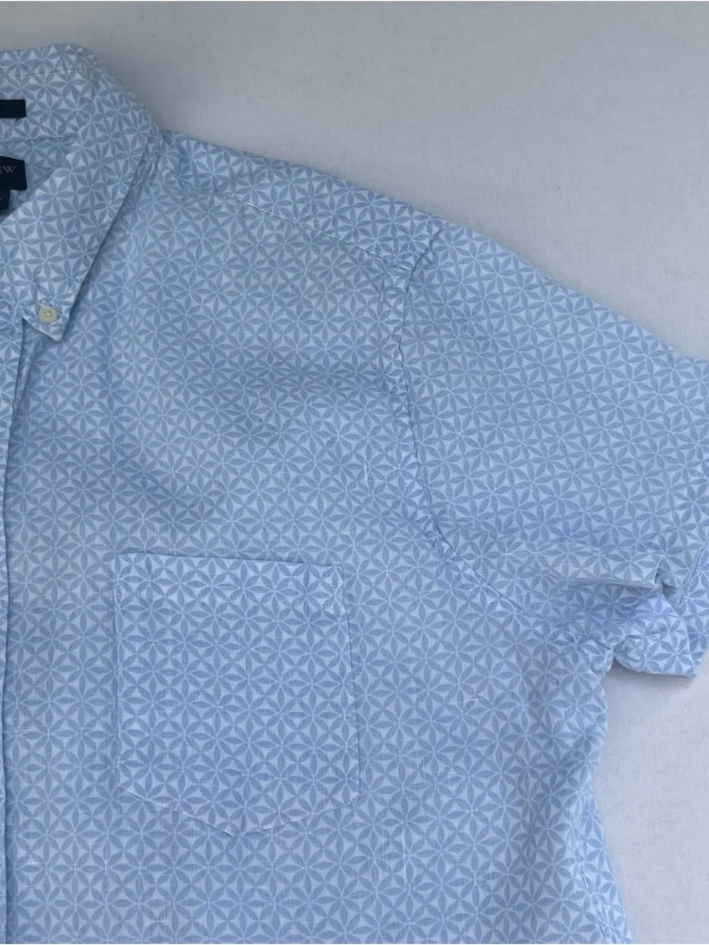 J Crew Men’s Slim Blue Geometric Summer Cotton Linen Shirt Collar Pocket Size XL